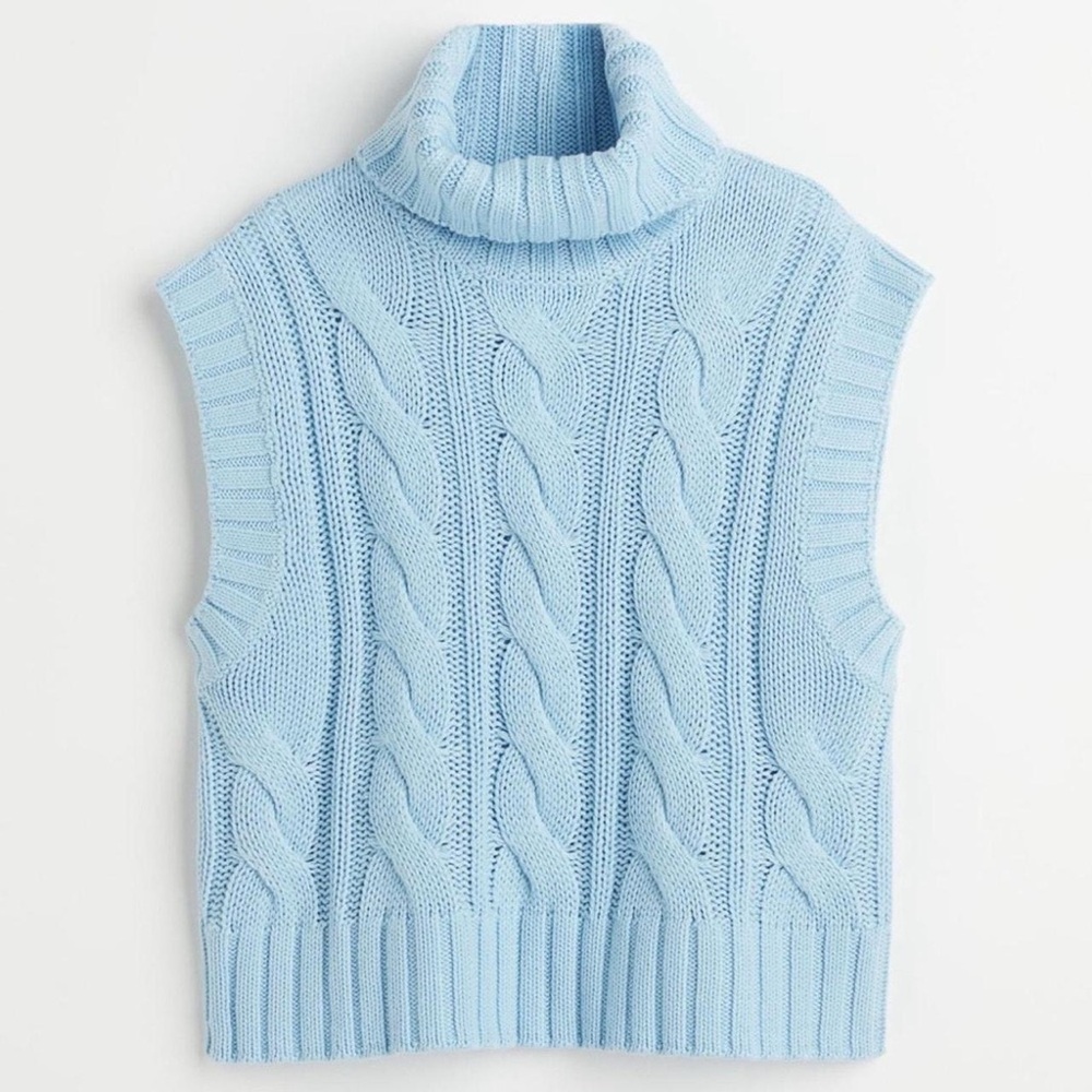 Divided Blue Cable Knit Turtleneck Sweater